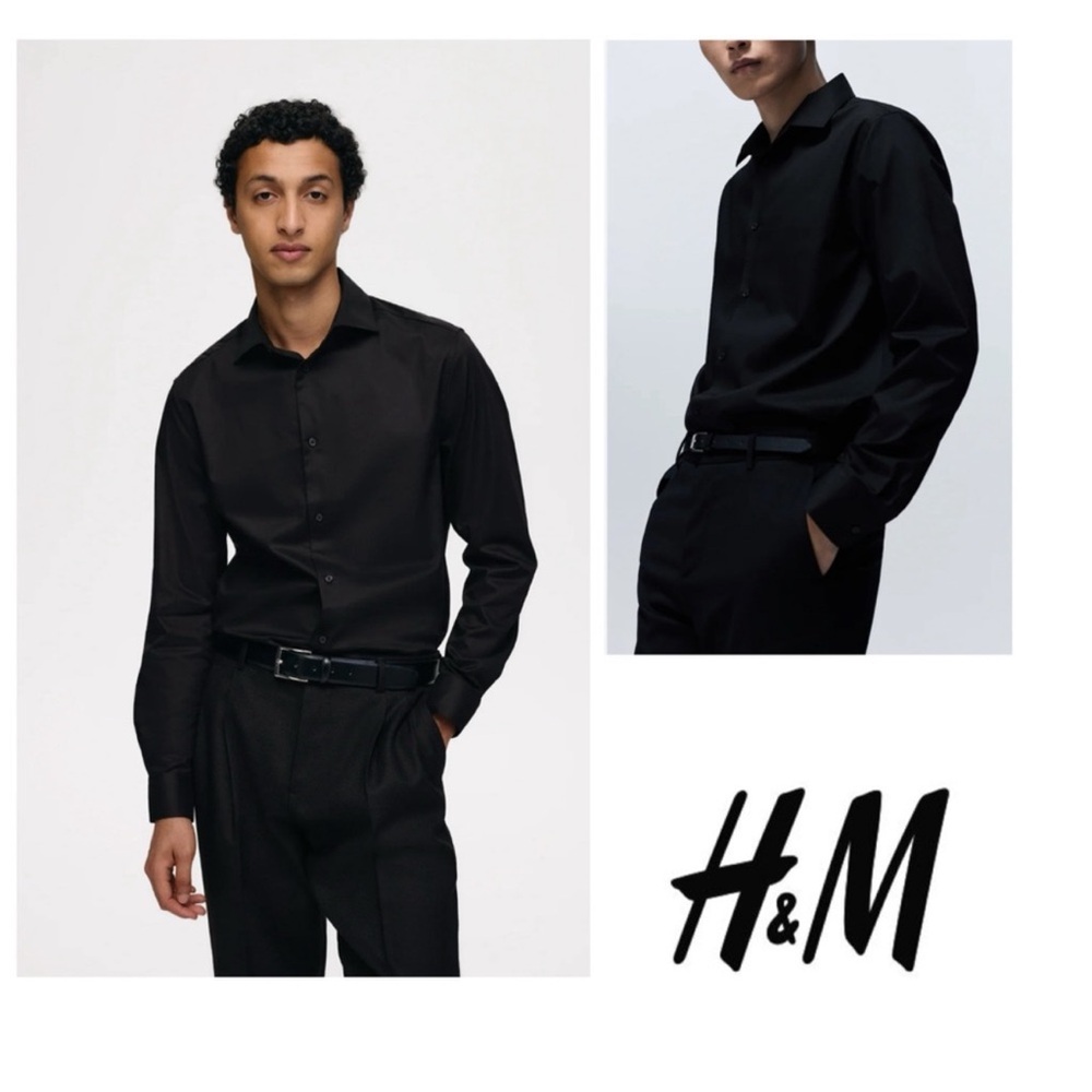 H&M Black Slim Fit Long Sleeve Button Up